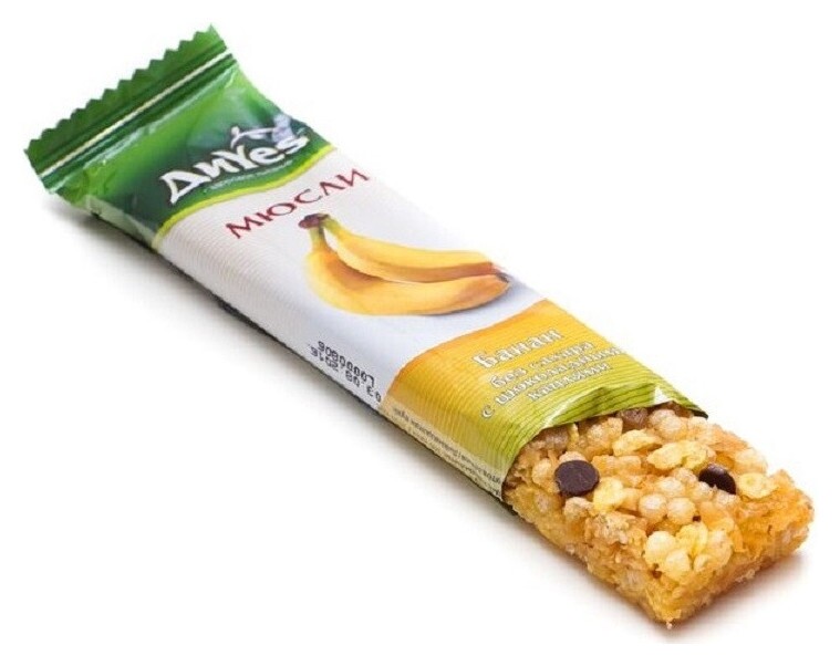 Батончик мюсли диyes банан без сахара с шоколадными каплями 25гр  DiYes