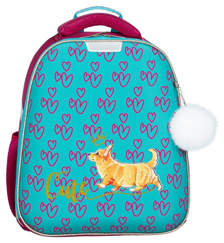 

Ранец №1school Basic корги, 2 отд., ортопед. Cпинка, Темно-розовый