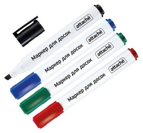 Маркер для досок Attache Accent набор 4 цвета, со скошенным након, 1-5мм Attache
