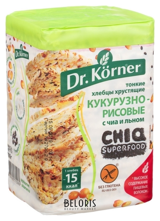 Хлебцы хрустящие кукурузно-рисовые с чиа и льном Dr.korner 100 гр Dr. Korner