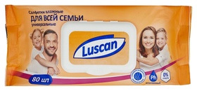 Салфетки влажные Luscan универс для всей семьи 80шт с крышкой Luscan