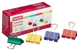Зажим для бумаг Attache, 32 мм, 12 шт., цветные, в карт.коробке Attache