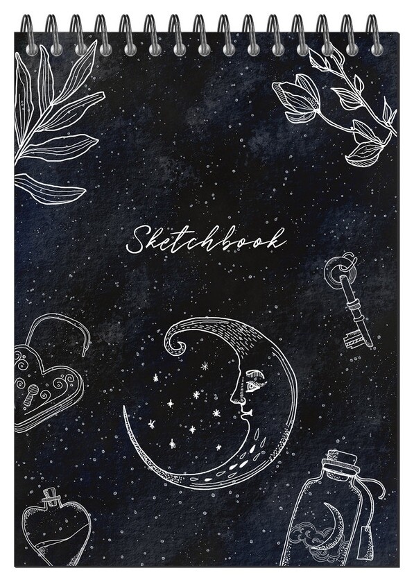 Скетчбук а5,20л,бл.черн.120гр,спираль,жестк.подложка Sketchbook Black 2937  Полином