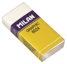 Ластик пластиковый Milan 6024 повышенной мягкости, белый, карт. держатель Milan