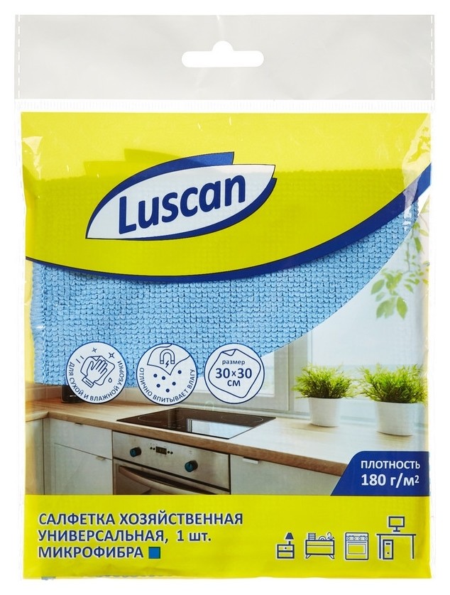 

Салфетка хозяйственная Luscan универсальная микрофибра 180г 30х30см синяя, Синий