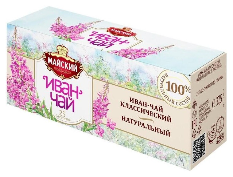Чай майский иван-чай классический, 25пакx1,5г Майский