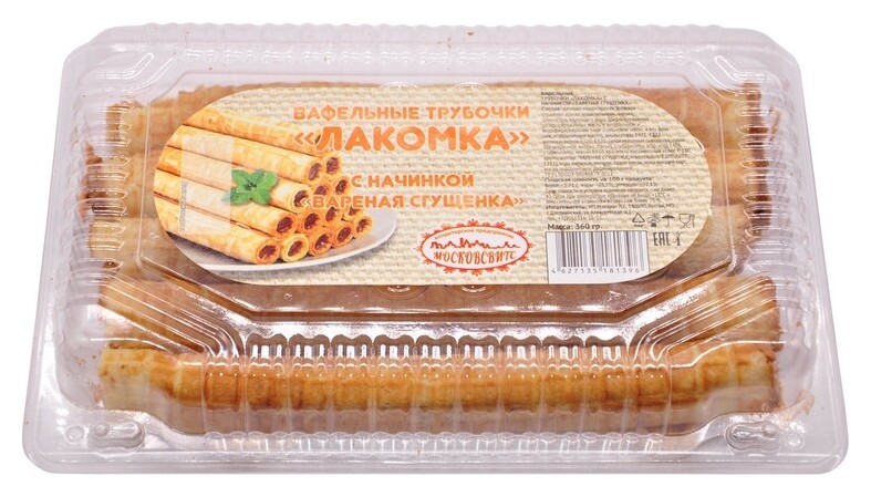 Вафельные трубочки лакомка с начинкой вареная сгущенка московсвитс, 360г МосковСвитс