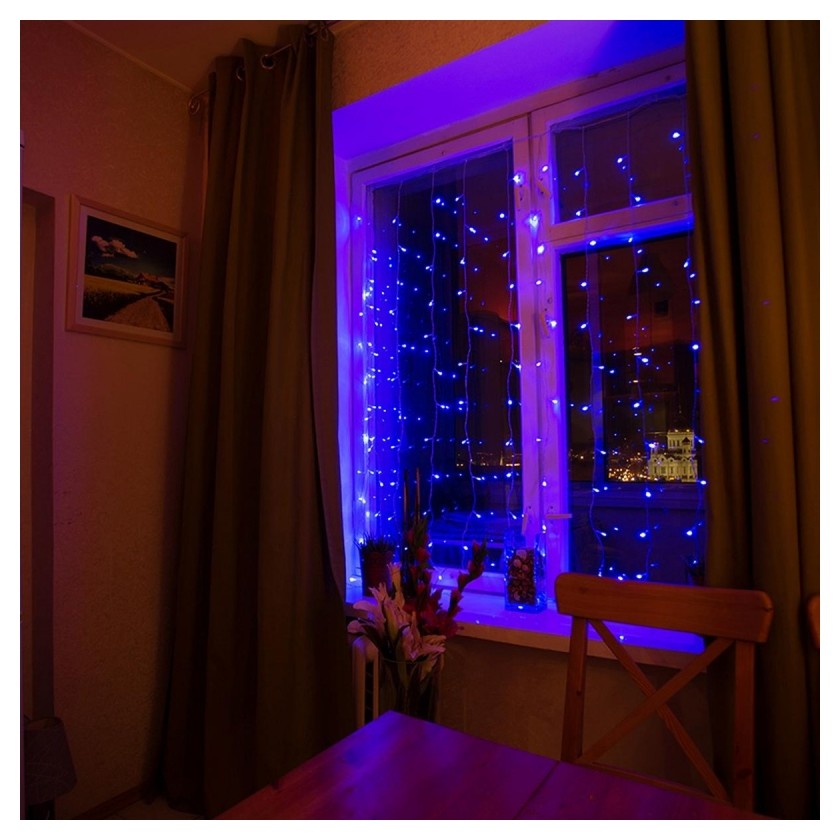 

Гирлянда светодиодная занавес 144led 1,5x1,5 м, мерцание, синие 235-033