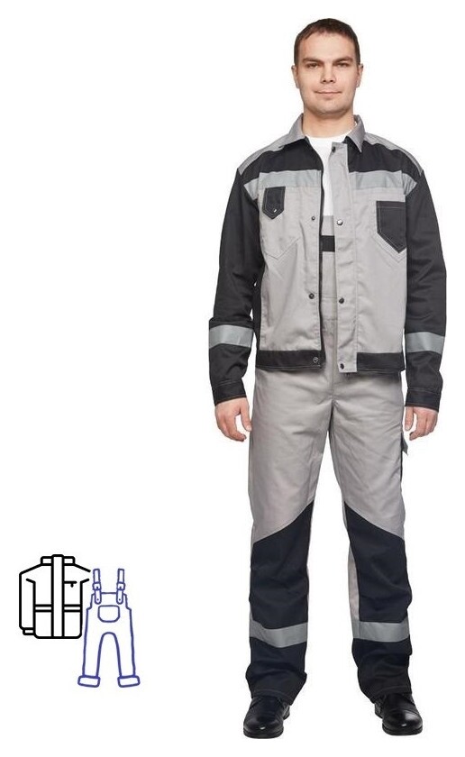 Спец.одежда летняя костюм мужской л21-кпк серый/черн. (Р.48-50) 170-176 