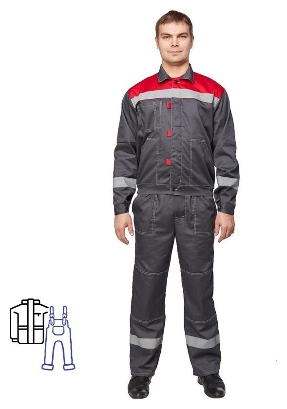 Спец.одежда летняя костюм муж. л20-кпк сер/красн (Р.44-46) 158-164  