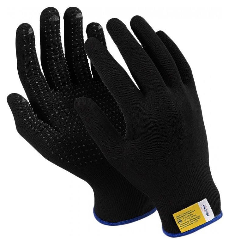 

Перчатки защитные нейлон/пвх Manipula микрон блэк(Tng-28/mg112) 10 п/уп р10, Черный