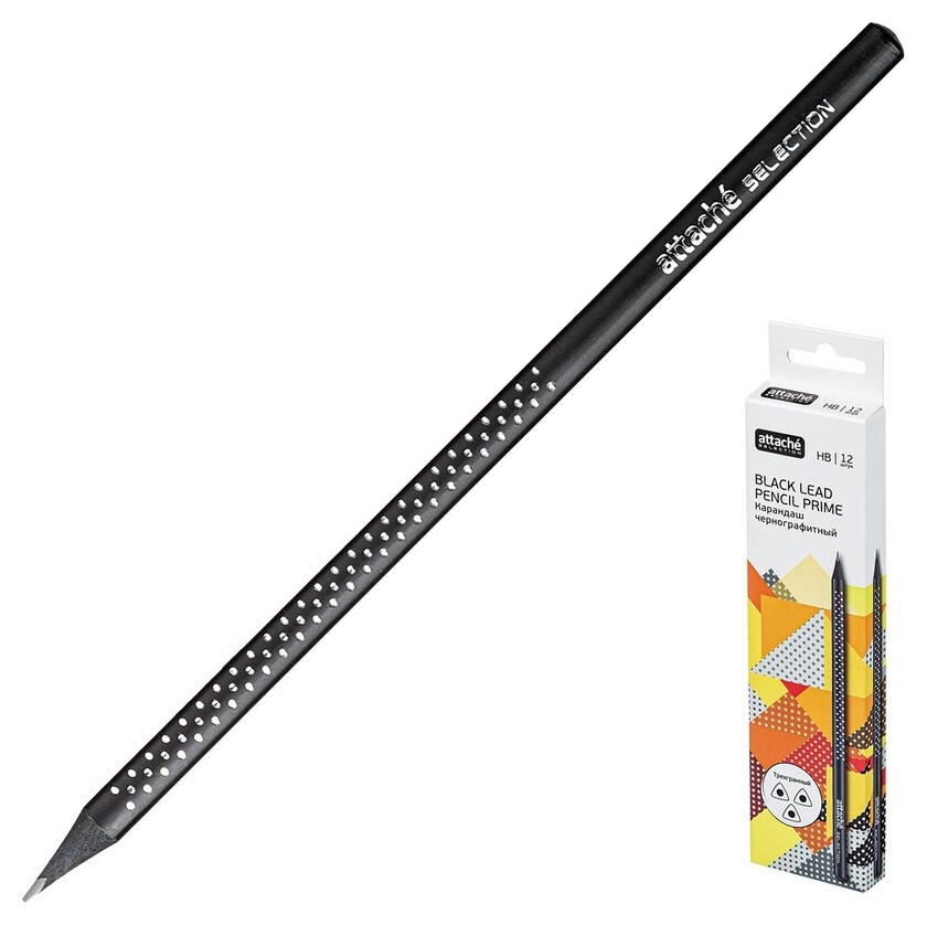 Карандаш чернографитный Attache Selection Prime,б/ласт,hb,черн.корп.вточку  Attache