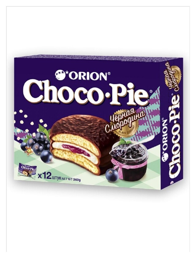 Пирожное в глазури Orion Choco Pie Black Currant, 12шт/1уп  Orion