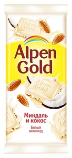 Шоколад Alpen Gold белый с миндалём и кокосовой стружкой, 85г Alpen Gold