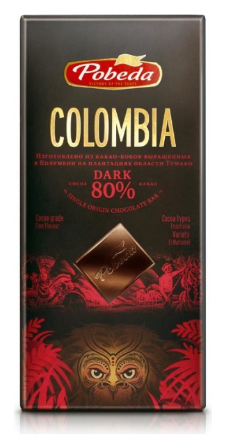 Шоколад победа вкуса горький колумбия 80% какао, 100г