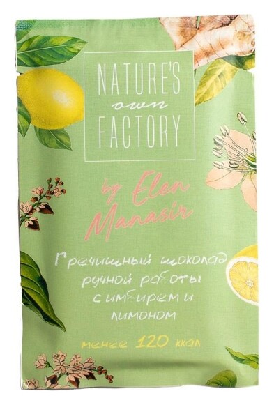 Шоколад белый Natures Own Factory с гречишным чаем, имбирь и лимон, 20 г  Natures Own Factory