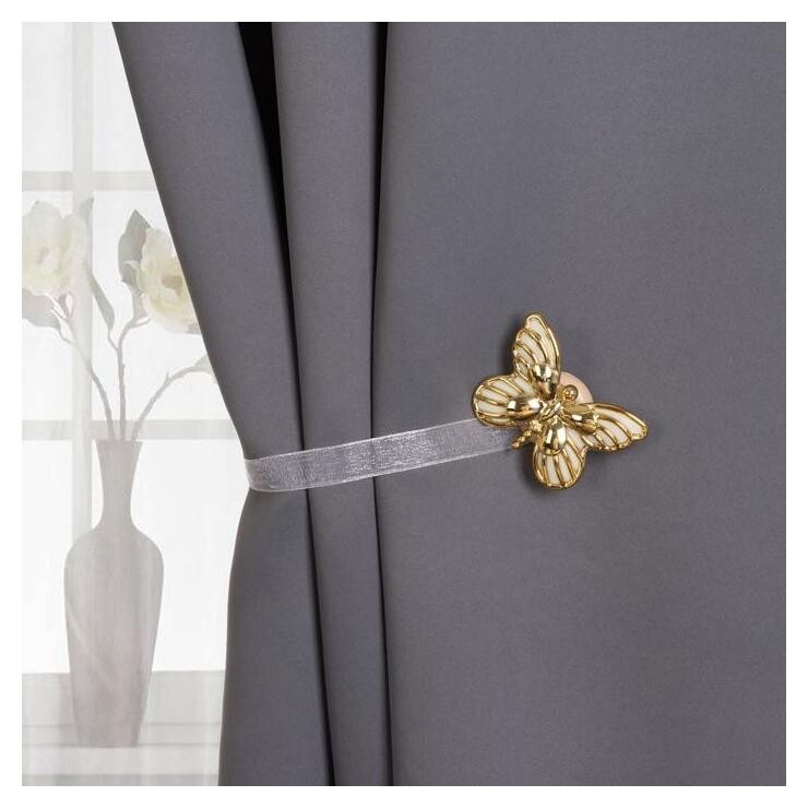 Подхват для штор «Бабочка», цвет золотой/белый  Арт узор