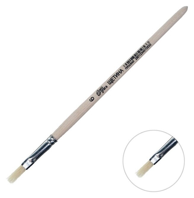 Кисть щетина плоская № 6 (Ширина обоймы 6 мм; длина волоса 14 мм), деревянная ручка, Calligrata Calligrata