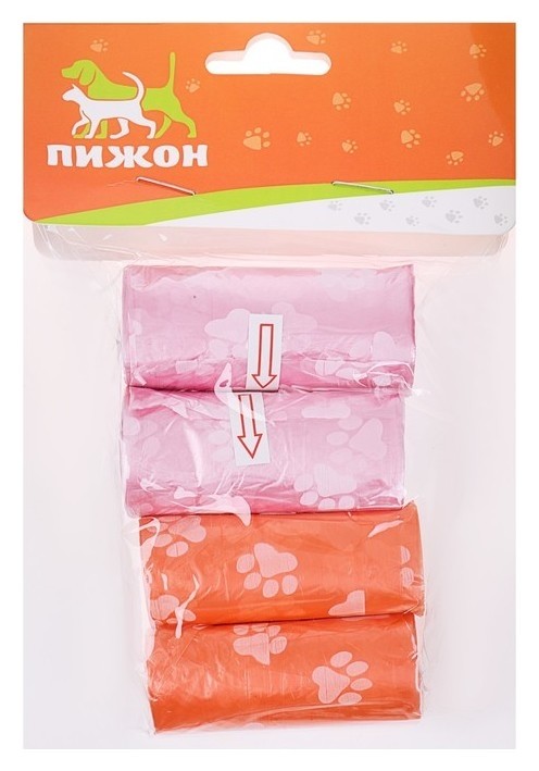 

Пакеты для уборки за собаками с узором (4 рулона по 15 пакетов 29х21 см)