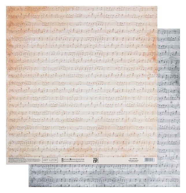 

Бумага для скрапбукинга «Симфония», 30.5 × 32 см, 190 гм (10 шт.), Серый