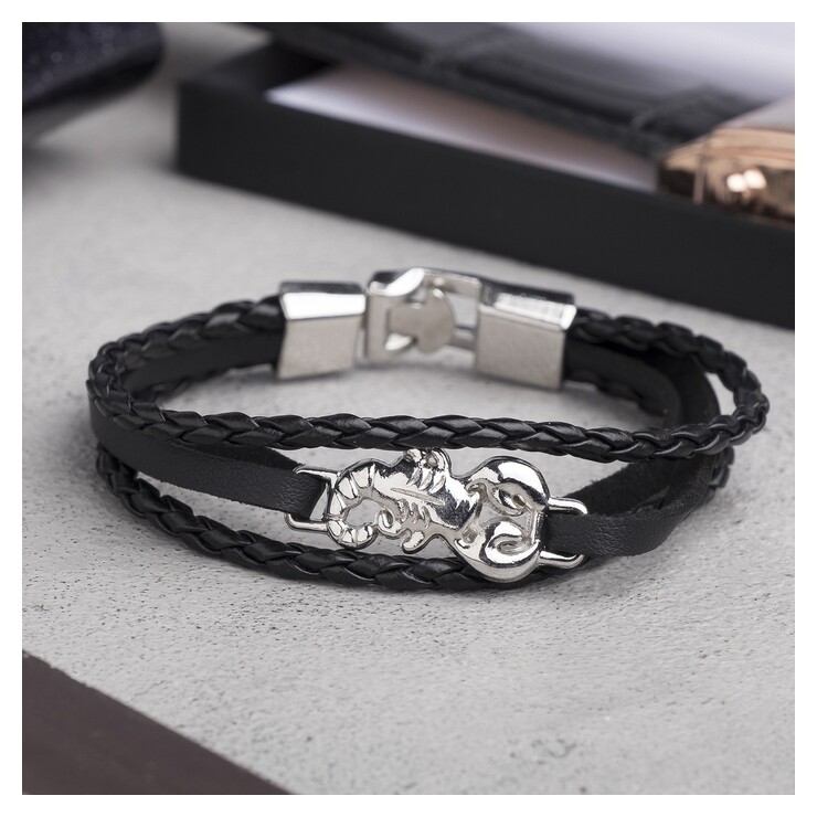 Браслет мужской "Крепость" скорпион, цвет чёрный в серебре Queen Fair