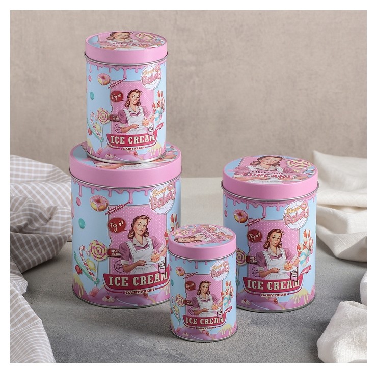 

Набор банок для сыпучих продуктов Ice Cream, 4 шт: ,6×14/8,8×12,5/7,5×11/6×9 см, Разноцветный