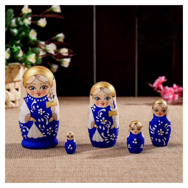 

Матрешка "Жженка", синяя, 5 кукольная