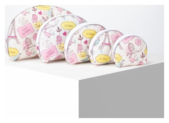 

Набор косметичек 5 в 1, отдел на молнии, цвет белый