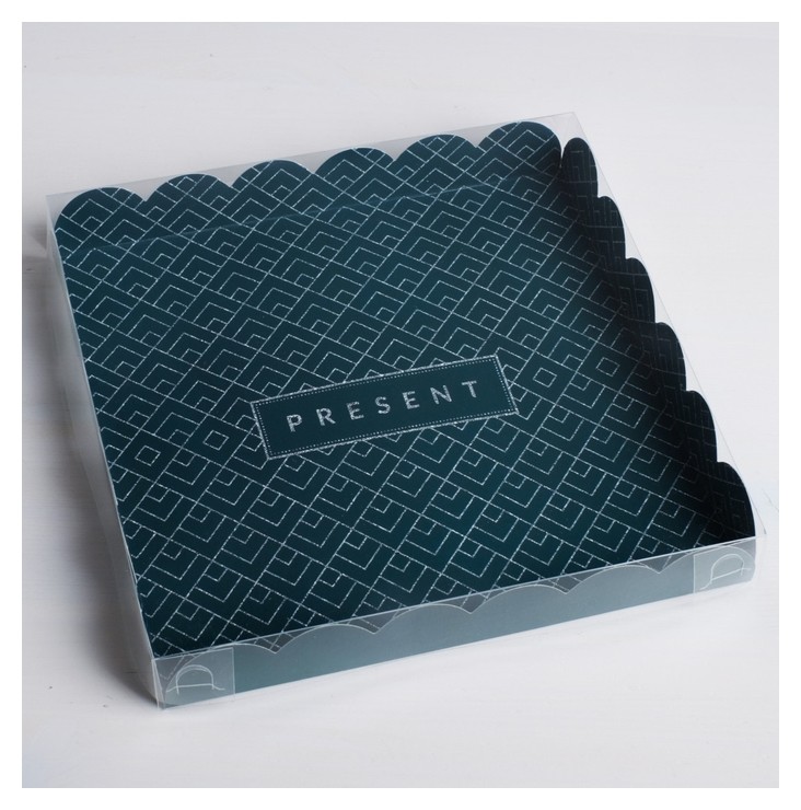 

Коробка для кондитерских изделий с Pvc-крышкой Present, 21 × 21 × 3 см, Синий
