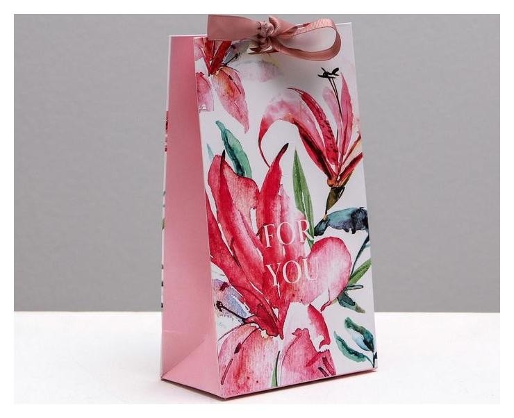 

Пакет подарочный с лентой For You, 13 × 23 × 7 см, Розовый