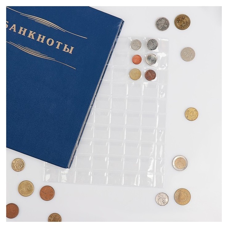 

Лист для монет, оптима, 200х250 мм, на 88 ячеек, 21х21 мм