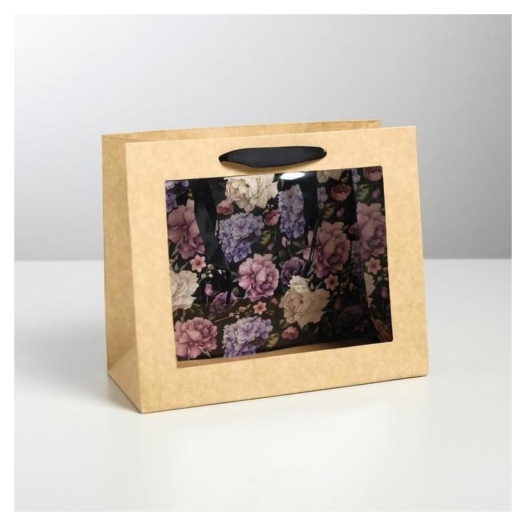 

Пакет крафтовый с пластиковым окном Flowers, 24 х 20 х 11см, Бежевый