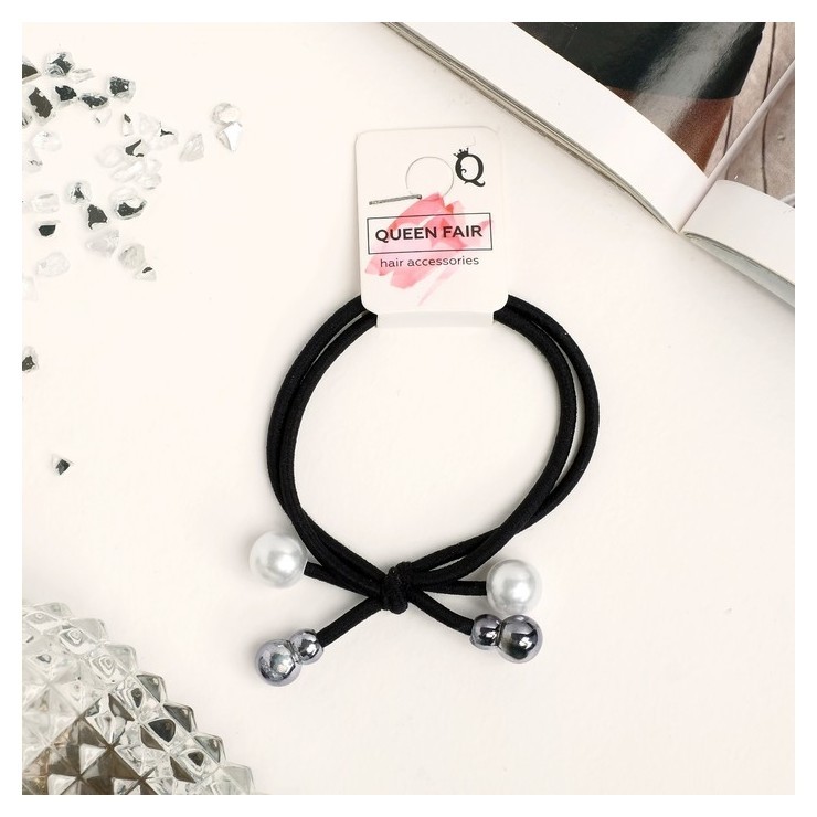 

Резинка для волос "Валерия" 6 см, бусины, чёрный