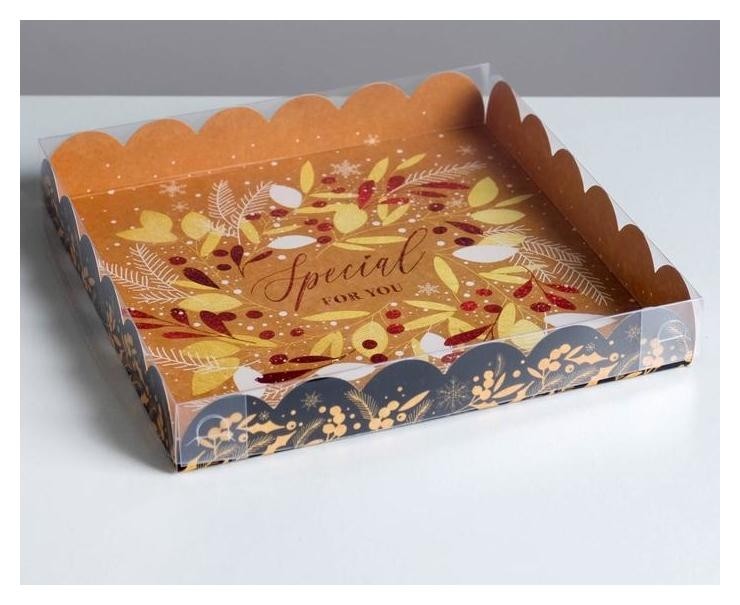

Коробка для кондитерских изделий с PVC крышкой Special For You, 21 × 21 × 3 см, Бежевый