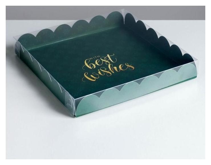 

Коробка для кондитерских изделий с PVC крышкой Witn Best Wishes, 21 × 21 × 3 см, Зелёный