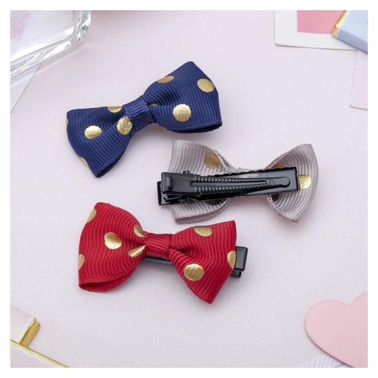 

Зажим для волос "Бантик" 4 см крупный горошек, Красный