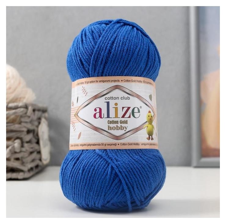 

Пряжа "Cotton Gold Hobby" 55% хлопок, 45% акрил 165м/50гр (141 василёк), Синий