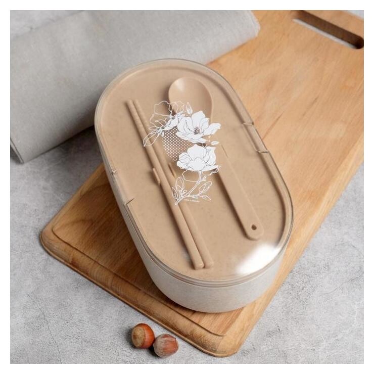 Ланч-бокс "Цветы", палочки для еды,ложка, 800мл, 20 х 7 см  Дорого внимание