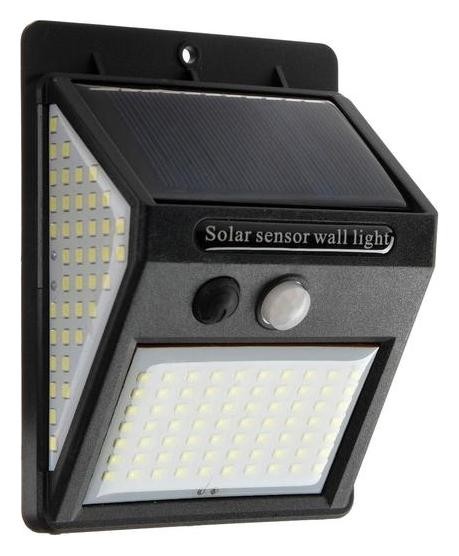 Светильник уличный с датчиком движения, солнечная батарея, 15 Вт, 70+40+40 Led, черный