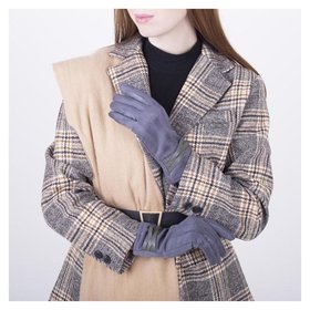 Перчатки женские со вставками из экокожи, безразмерные, с утеплителем, цвет серый 
