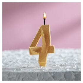 Свеча восковая для торта, цифра "4", золотой металлик Страна Карнавалия