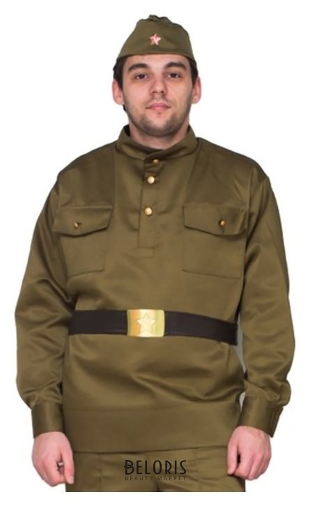 Карнавальный костюм «Солдат», пилотка, гимнастёрка, ремень, р. 54-56 Бока