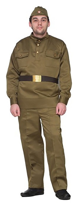 Карнавальный костюм «Солдат», пилотка, гимнастёрка, ремень, брюки, р. 54-56