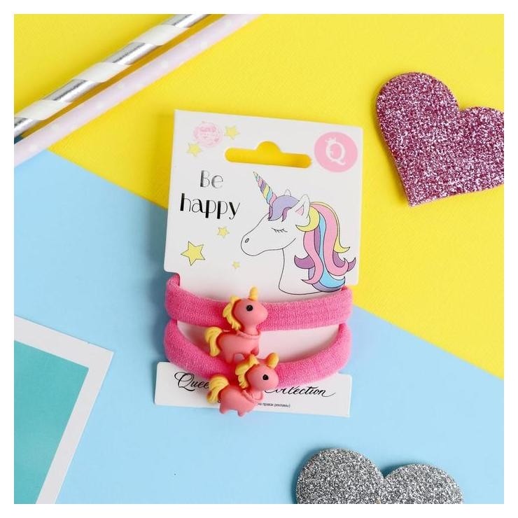 

Резинка для волос "Кроха" (Набор 2 шт) единорожек, 3,5 см, Розовый