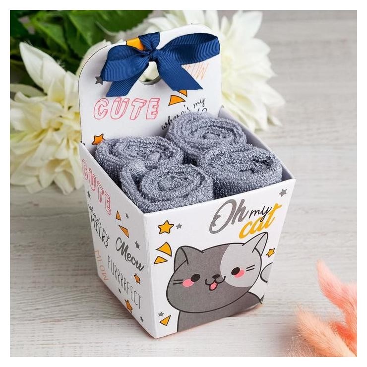 

Набор махровых полотенец "Oh My Cat" 30х30 см-4шт, хлопок, 340 г/м2, Серый