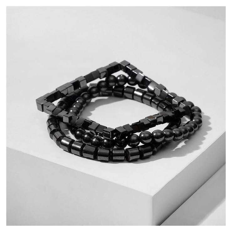 Браслет унисекс набор 3 шт, "Гематит" кубики, цвет чёрный  Queen Fair