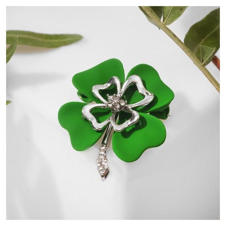 

Брошь "Клевер" матовый, цвет зелёный в серебре