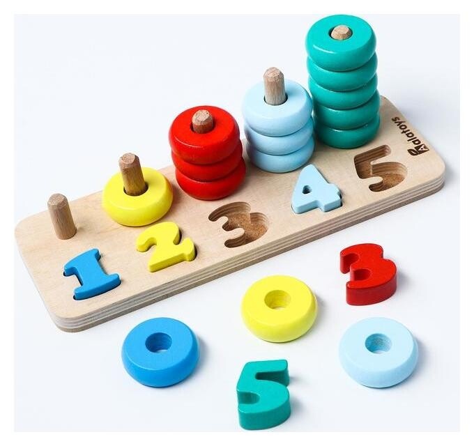 Пирамидка Счёты основание, 5 съёмных цифр, 15 деталей, 21 × 7.5 × 7.3 см  Alatoys