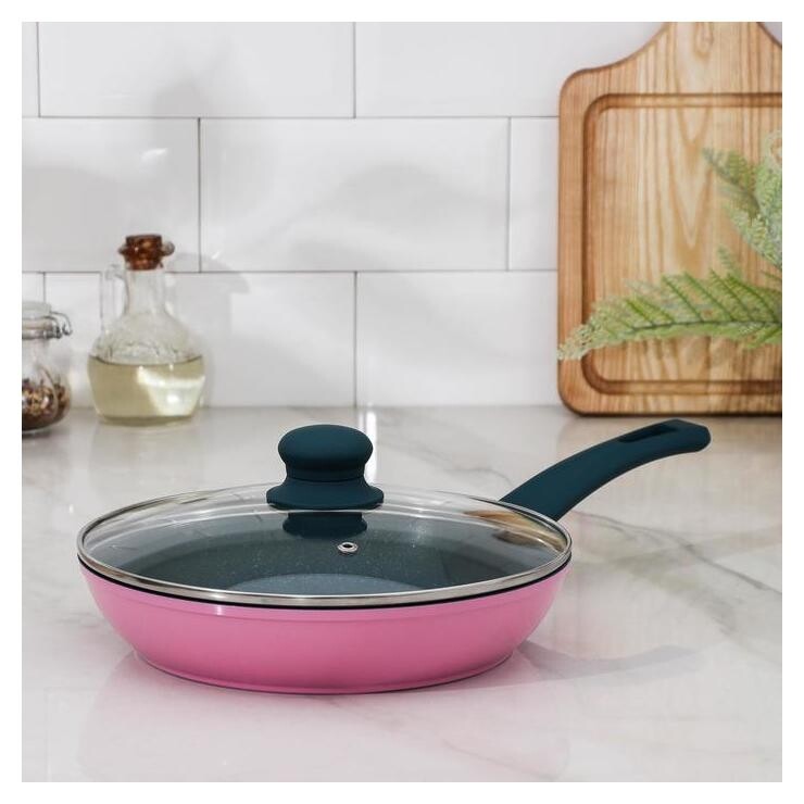 Сковорода кованая доляна «Тропики», D=24 см, со стеклянной крышкой, индукция  