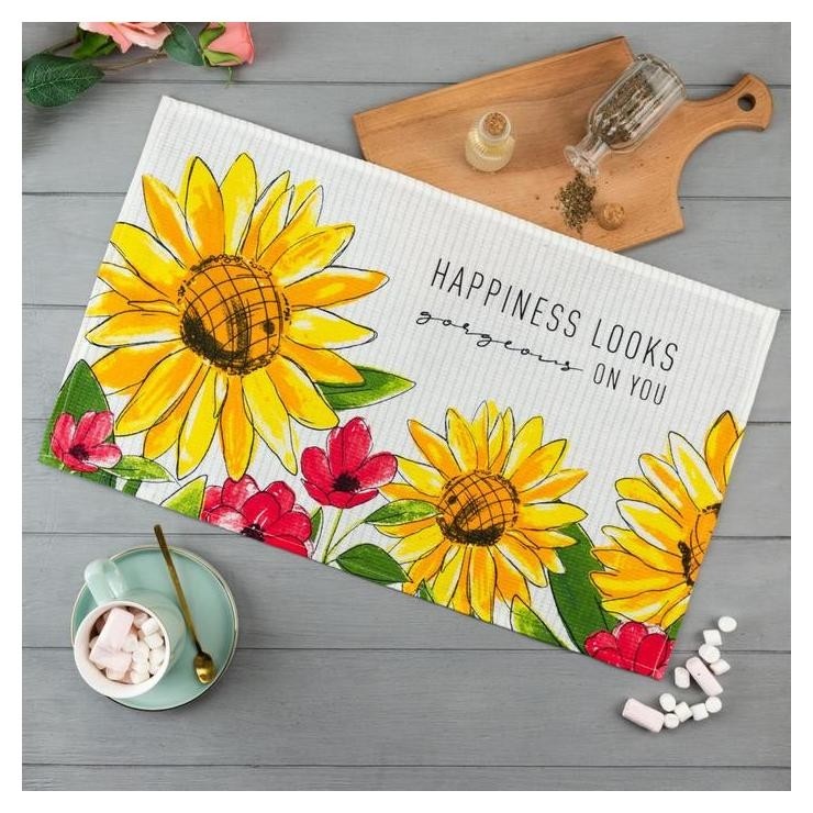 

Полотенце кух."Доляна" Happiness Looks 35х60 см, 100% хл, 160г/м2, Белый